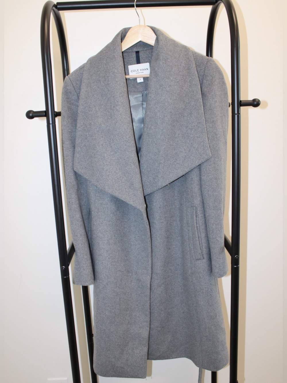 Cole Haan Gray Wool-Blend Open Front Trench Coat